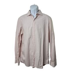 Tasso Elba White & Red Textured Long Sleeve Button-Up Shirt Men's Large 16/16.5